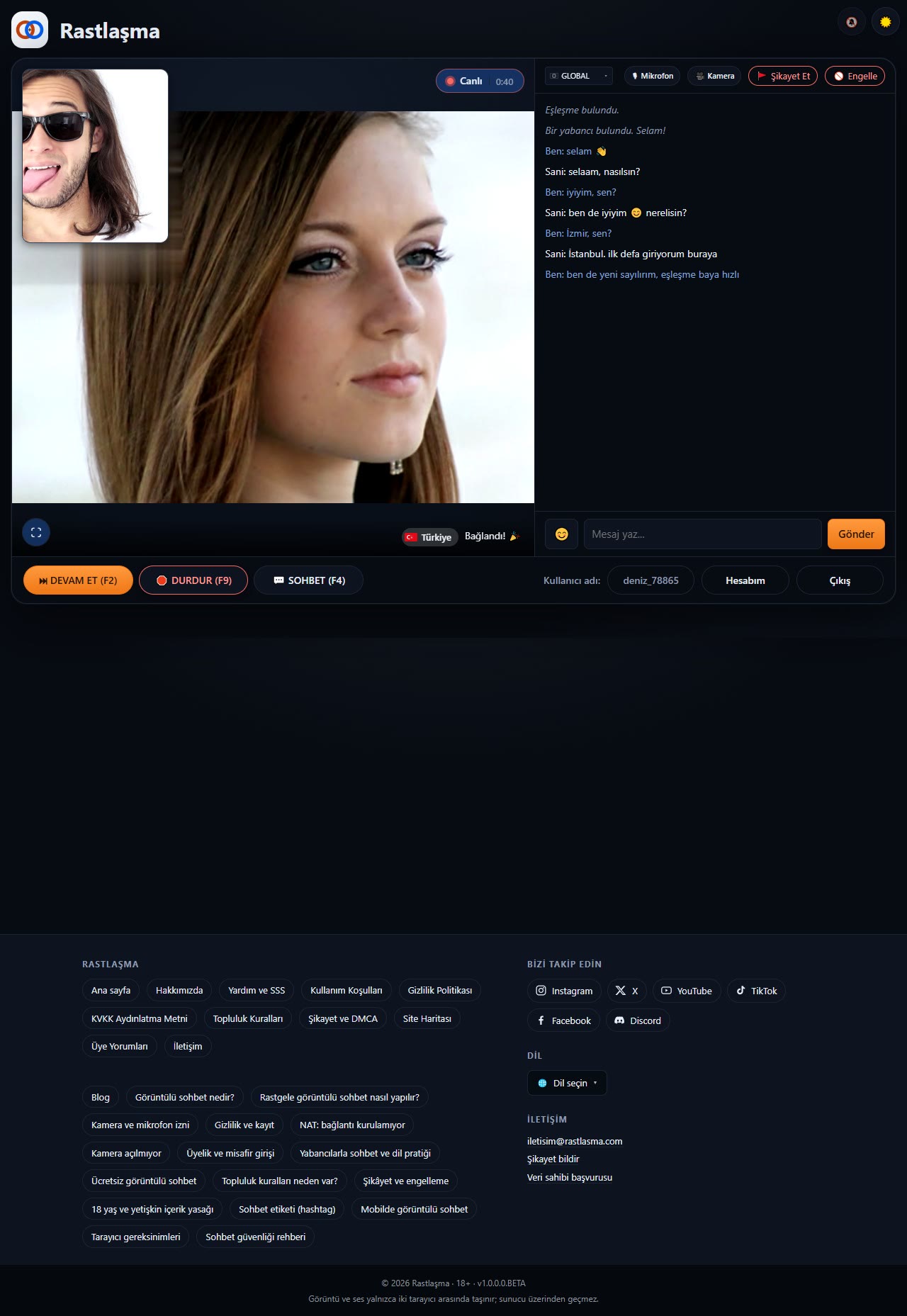 Sohbet ekranının baştan sona görünümü